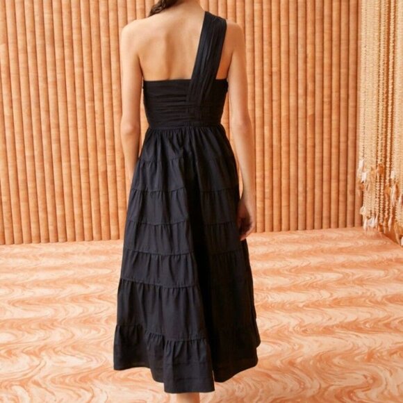 Ulla Johnson Ellie Dress Black Cotton One Shoulder Midi Dress - Picture 4 of 10